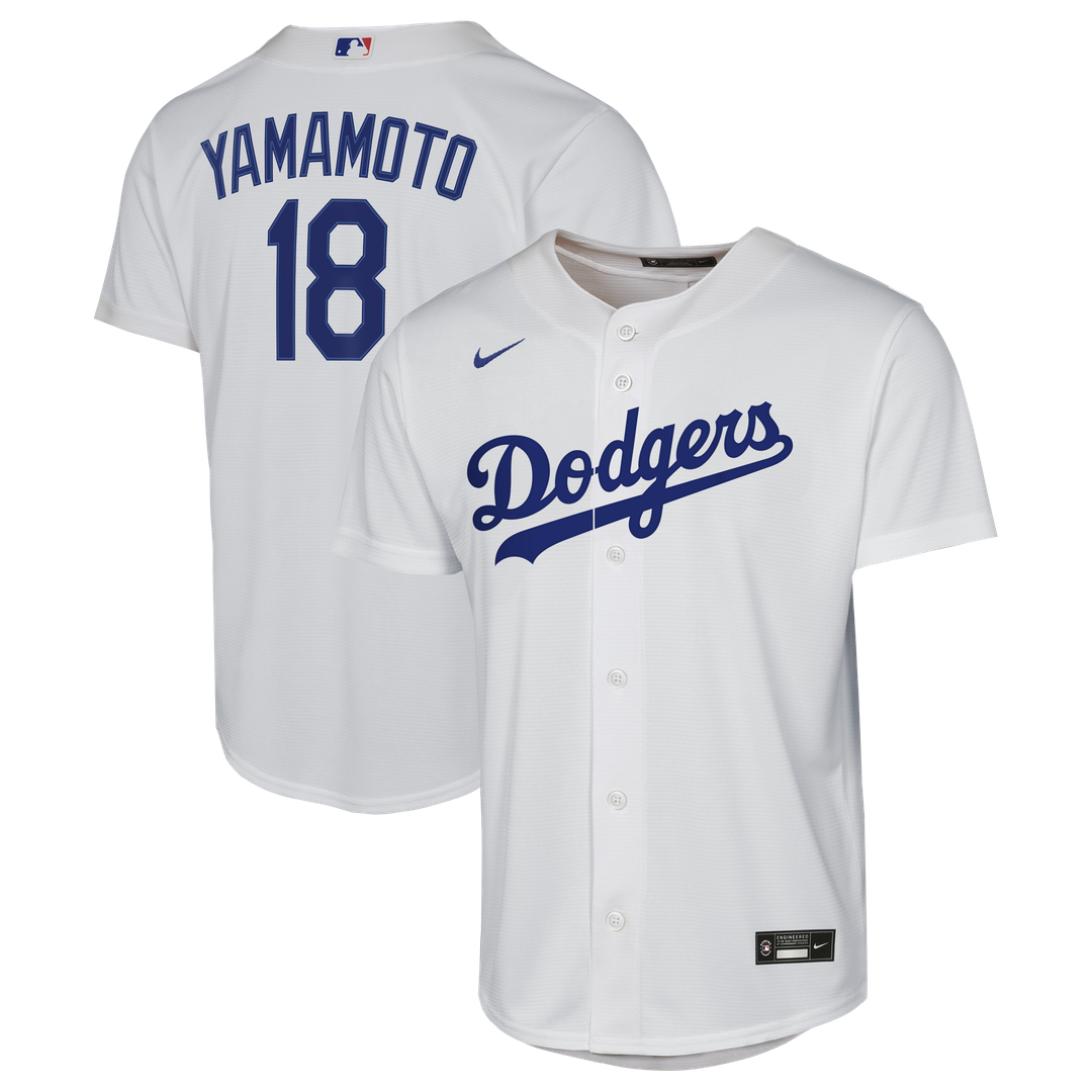 Yoshinobu Yamamoto Los Angeles Dodgers Nike Youth Home Baseline Jersey - White Official MLB Team Apparel Baseball Fan Gear